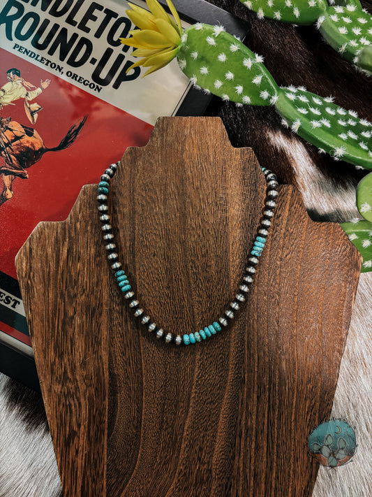 14in 6mm Sterling Silver Pearls with Kingman Turquoise