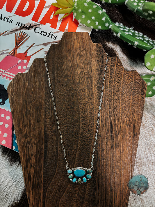 Multi-Turquoise Half-Cluster Pendant with Chain