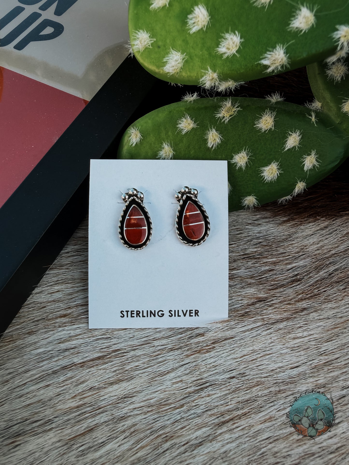 Coral Inlay Teardrop Studs