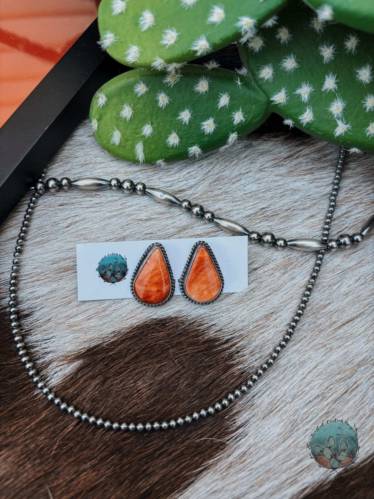 Orange Spiny Teardrop Studs
