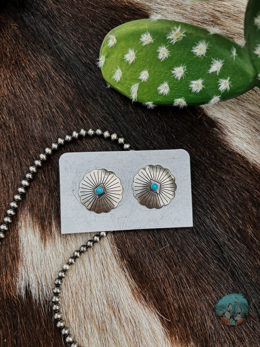 Stamped Sterling & Turquoise Concho Studs