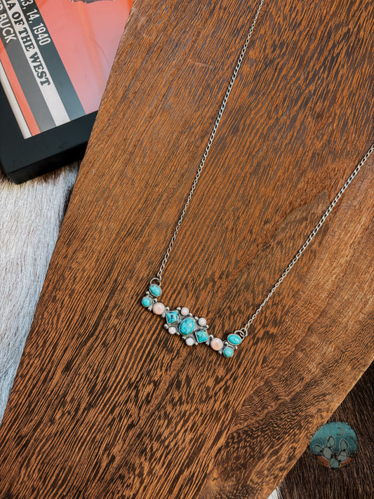 20in Pink Conch & Sleeping Beauty Cluster Necklace