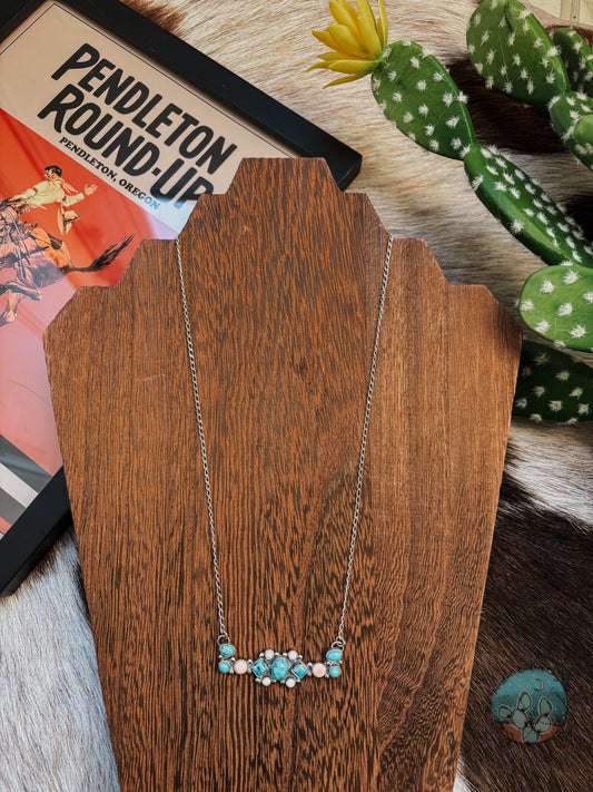 20in Pink Conch & Sleeping Beauty Cluster Necklace