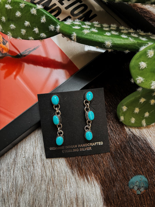 3 Stone Turquoise Dangle Earrings