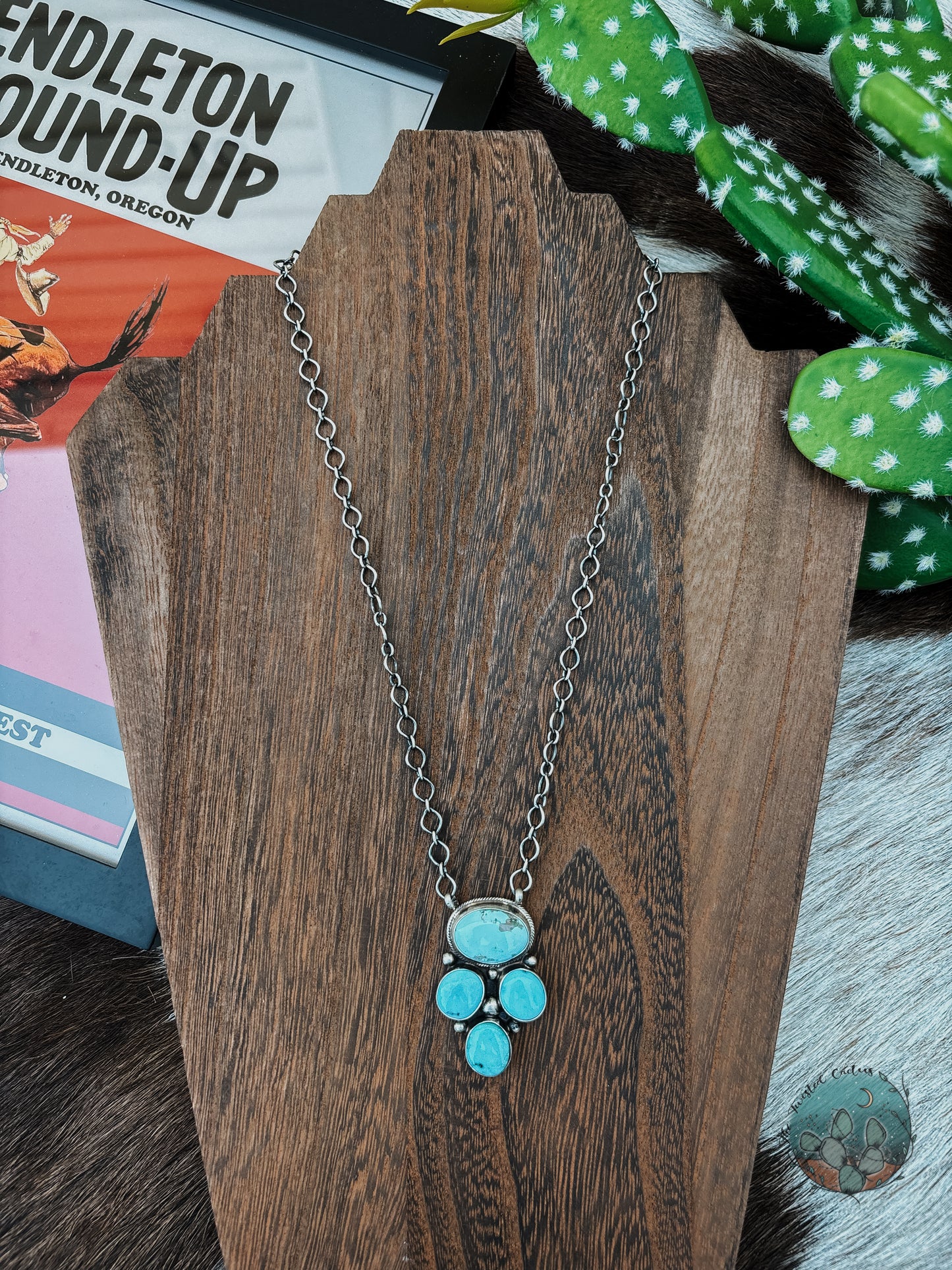 4 Stone Turquoise Cluster Necklace