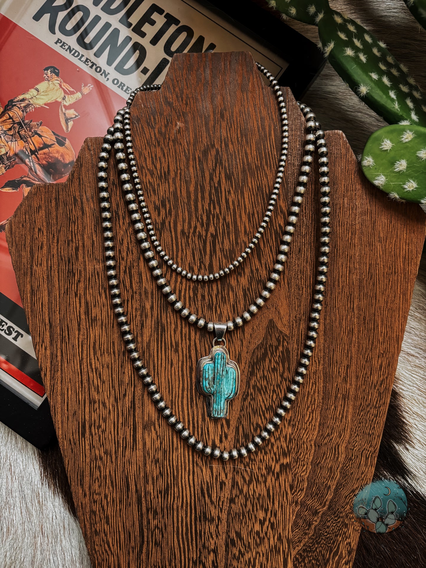 Carved Turquoise Cactus Pendant