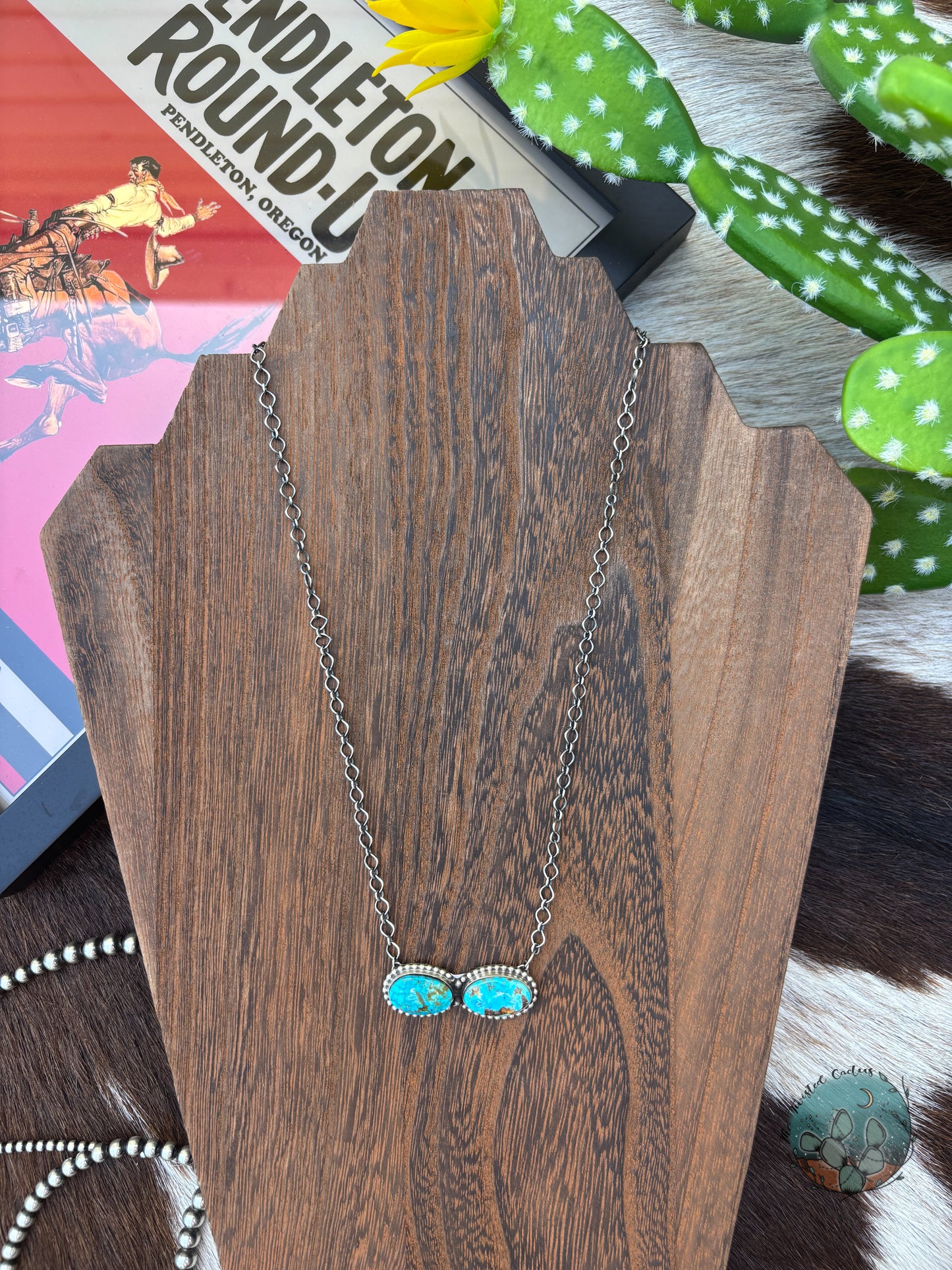 Turquoise Circle Bar Necklace