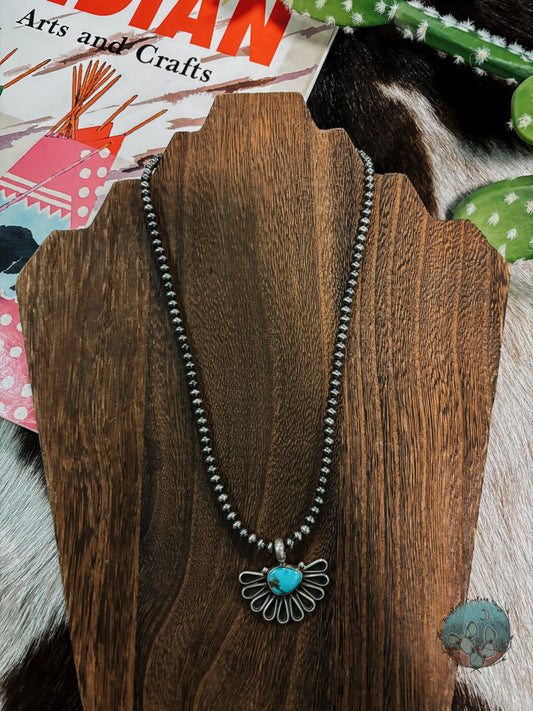 Kingman Turquoise Half-Flower Pendant