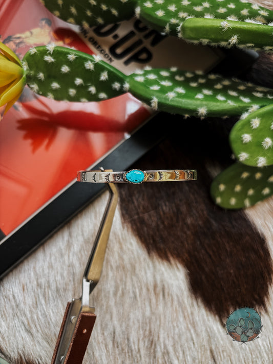 Sterling Silver & Turquoise Stamped Stacker Cuff