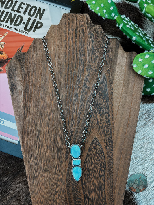 3 Stone Turquoise Cluster Necklace