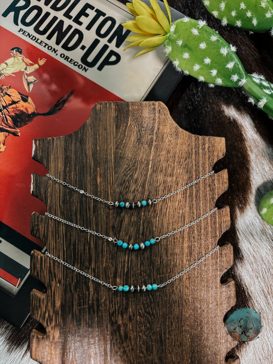 Turquoise & Navajo Pearl Bar Necklaces