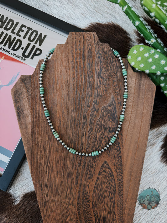 Green Turquoise  Sterling Silver Pearl Strand