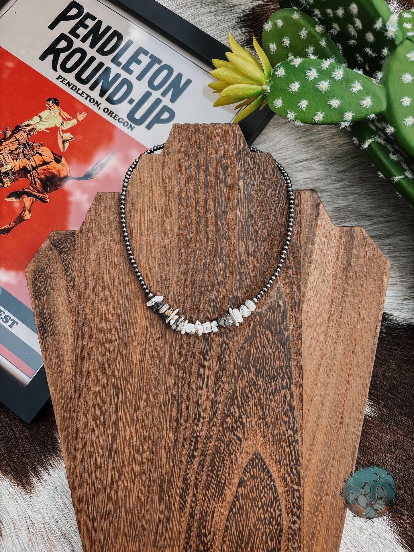 White Buffalo Chip & Sterling Silver Pearl Neckalces