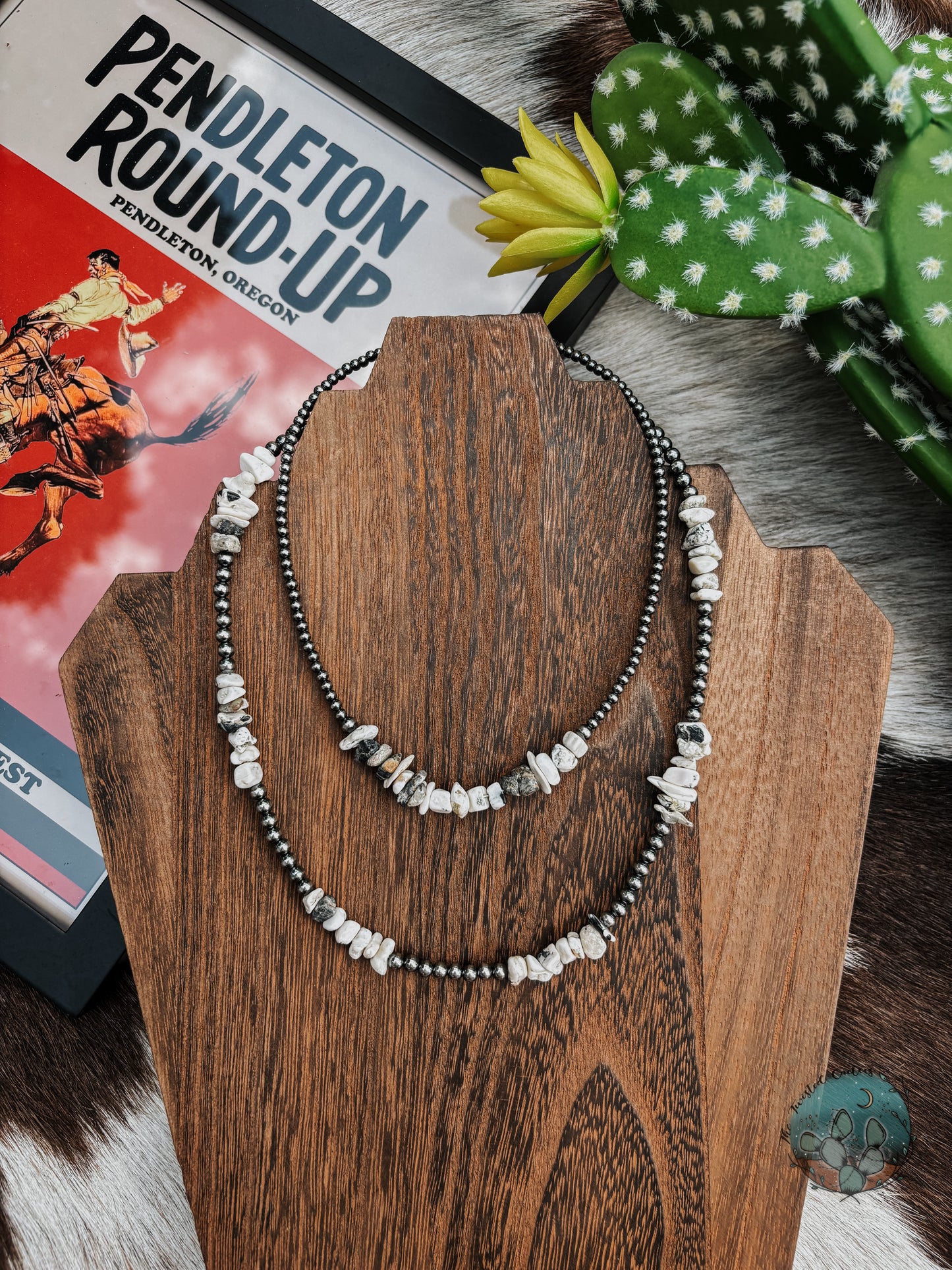 White Buffalo Chip & Sterling Silver Pearl Neckalces