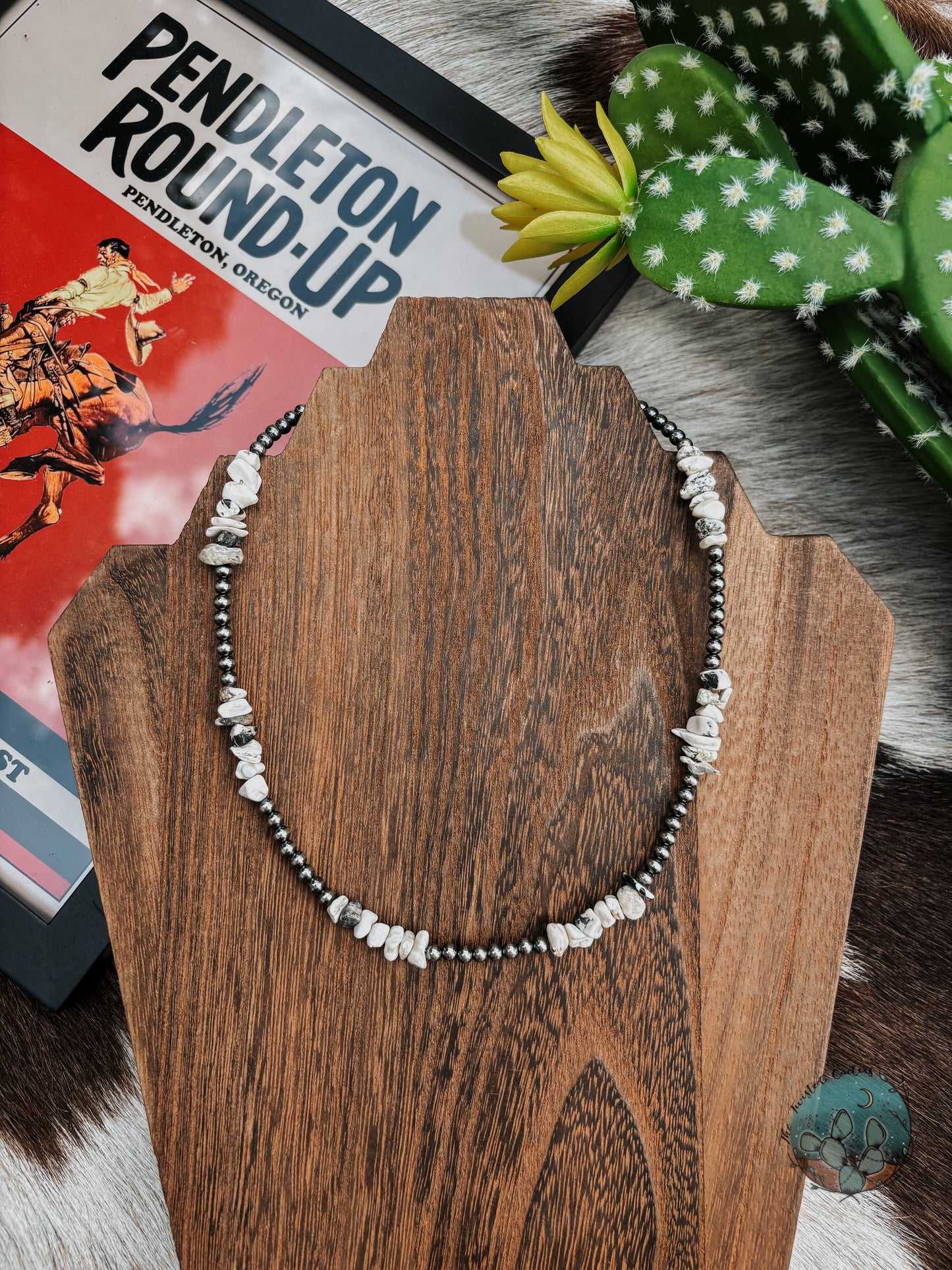 White Buffalo Chip & Sterling Silver Pearl Neckalces