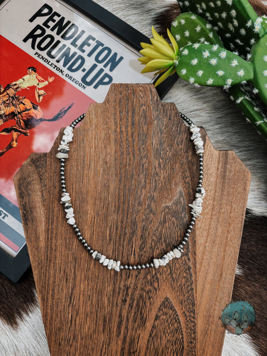 White Buffalo Chip & Sterling Silver Pearl Neckalces